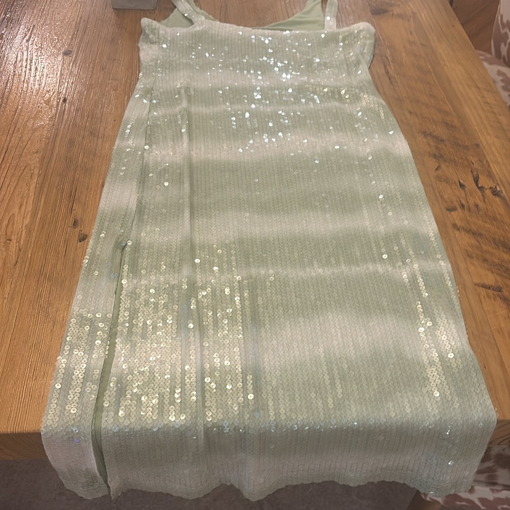 Caroline Constas Green & White Sequin Midi — image 3 of 4